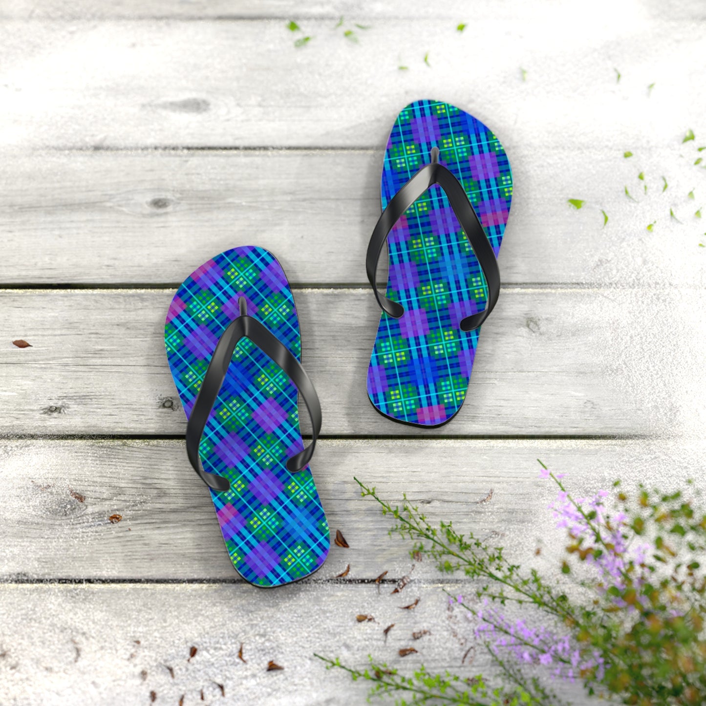 Blue Tartan Flip-Flops