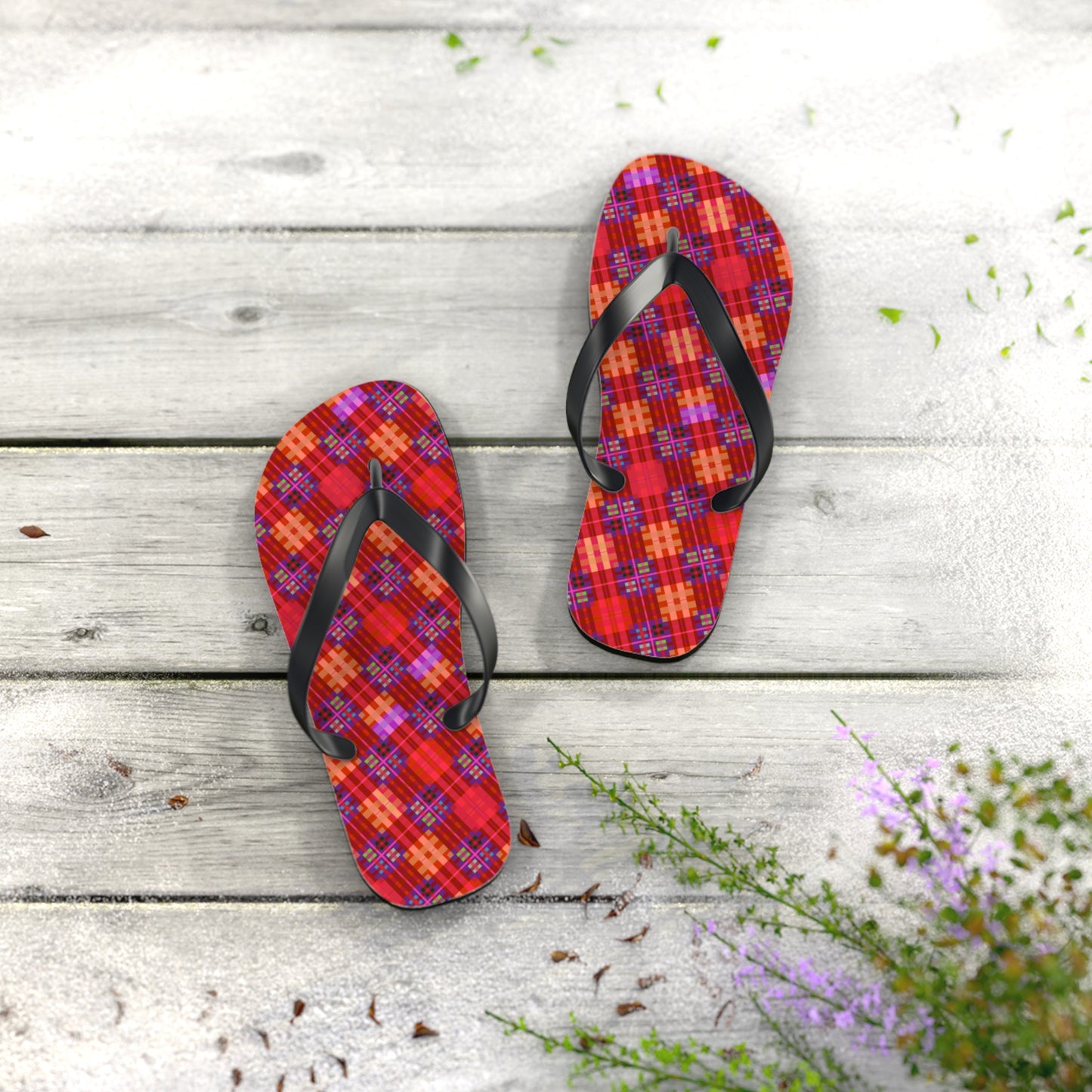 Red Tartan Flip-Flops