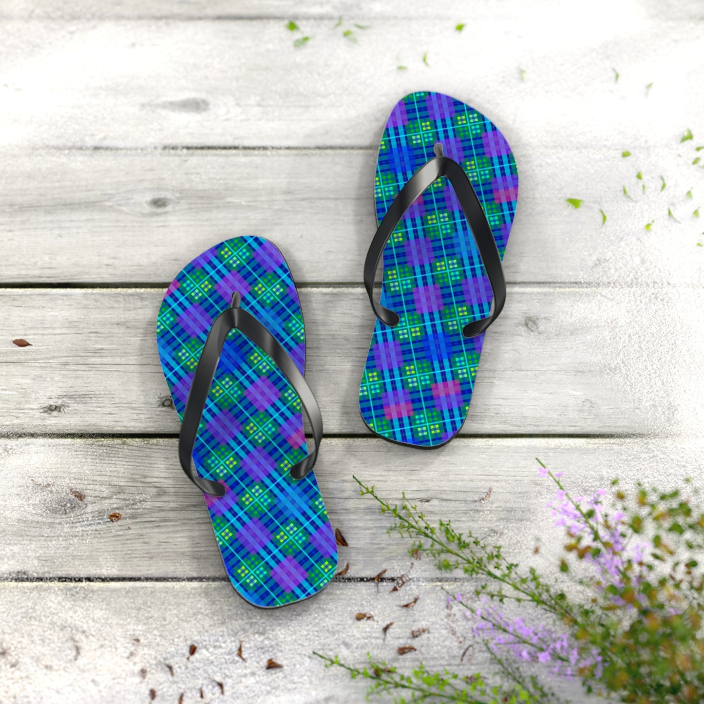 Blue Tartan Flip-Flops