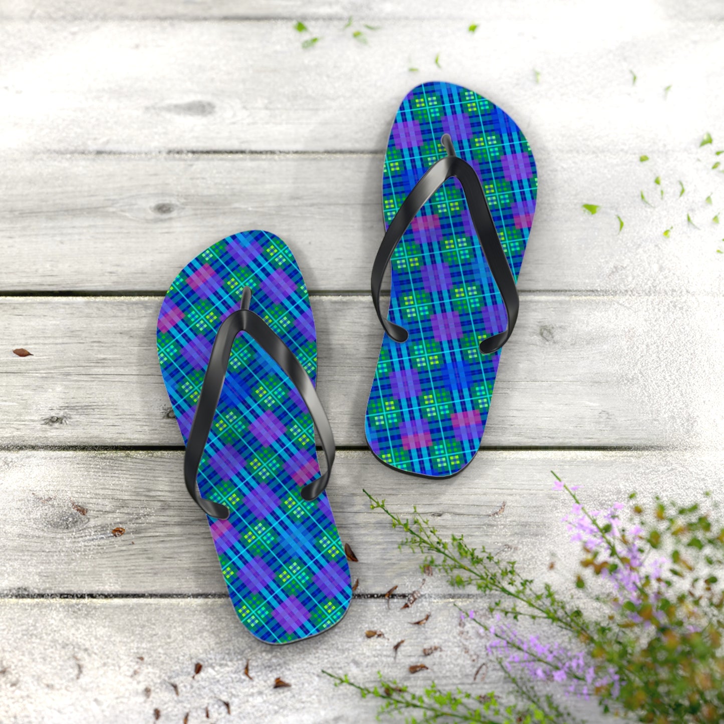 Blue Tartan Flip-Flops
