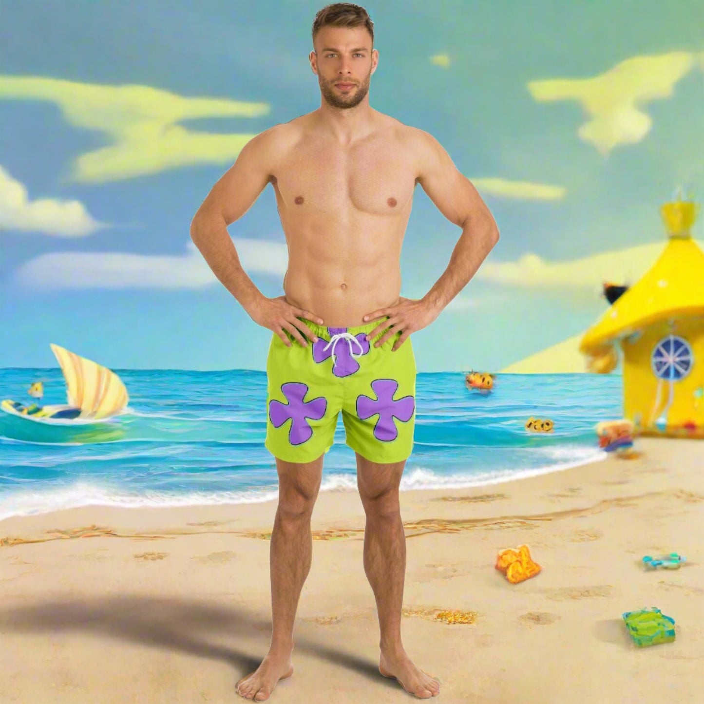 Patrick Star Inspired Green and Purple Swim Shorts