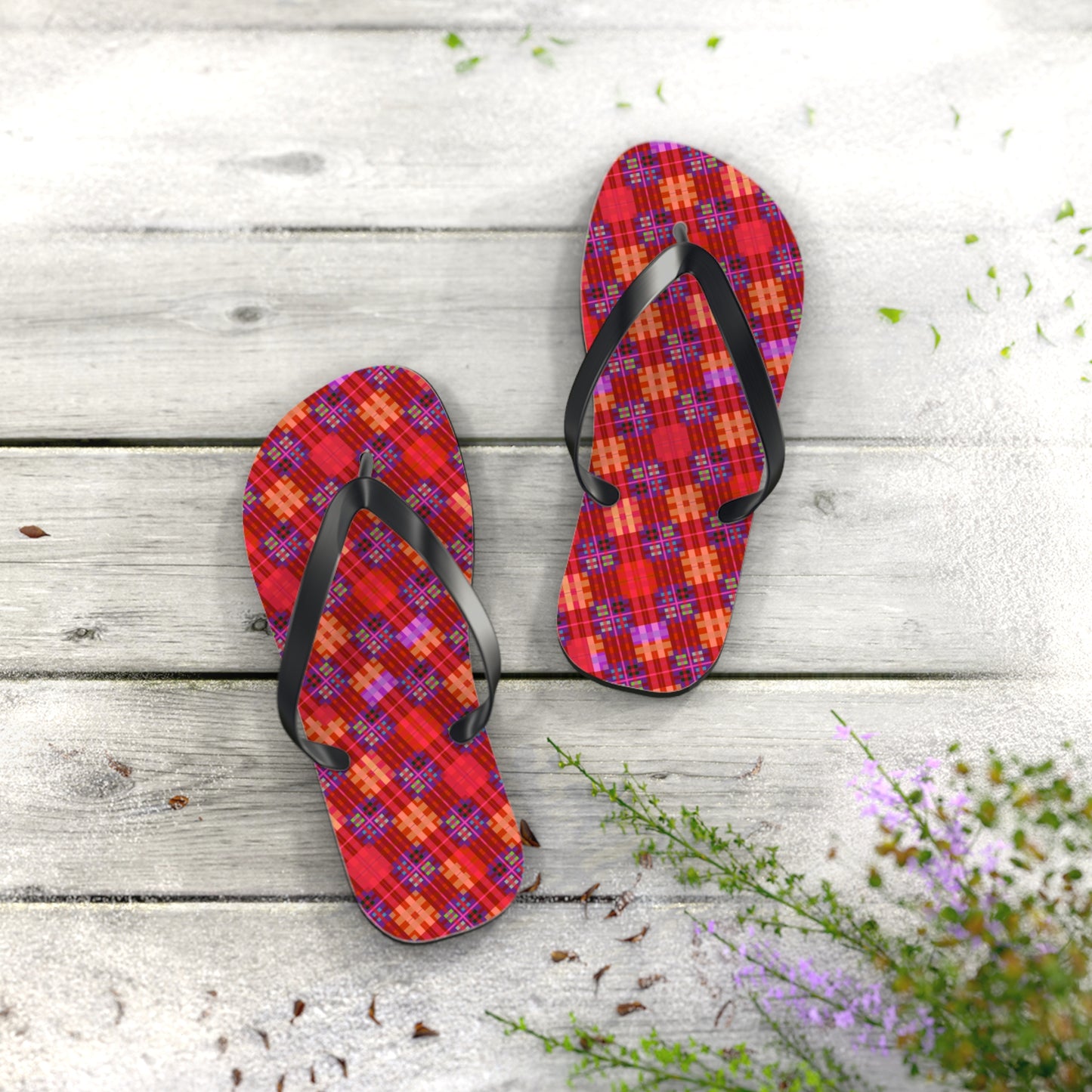 Red Tartan Flip-Flops