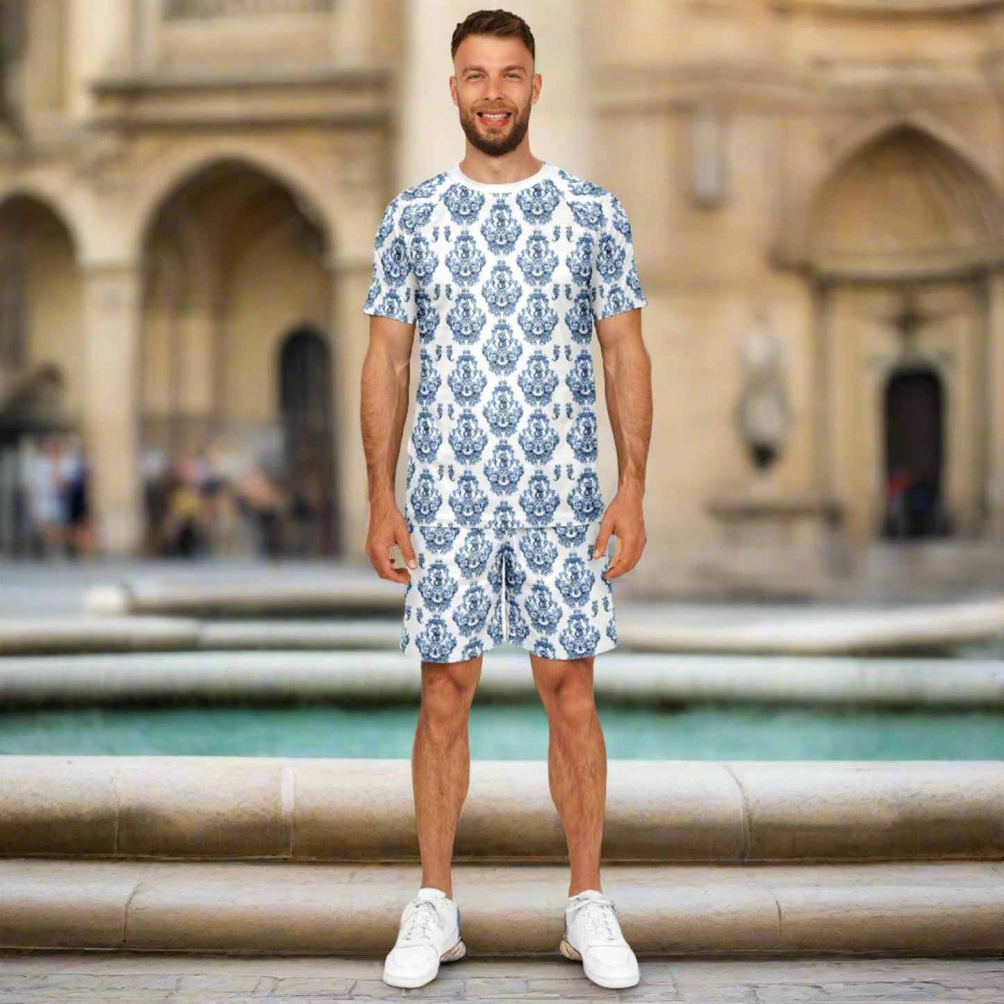 Blue Baroque Shirt and Shorts set for men inspired by the style originating in 16th century Italy.