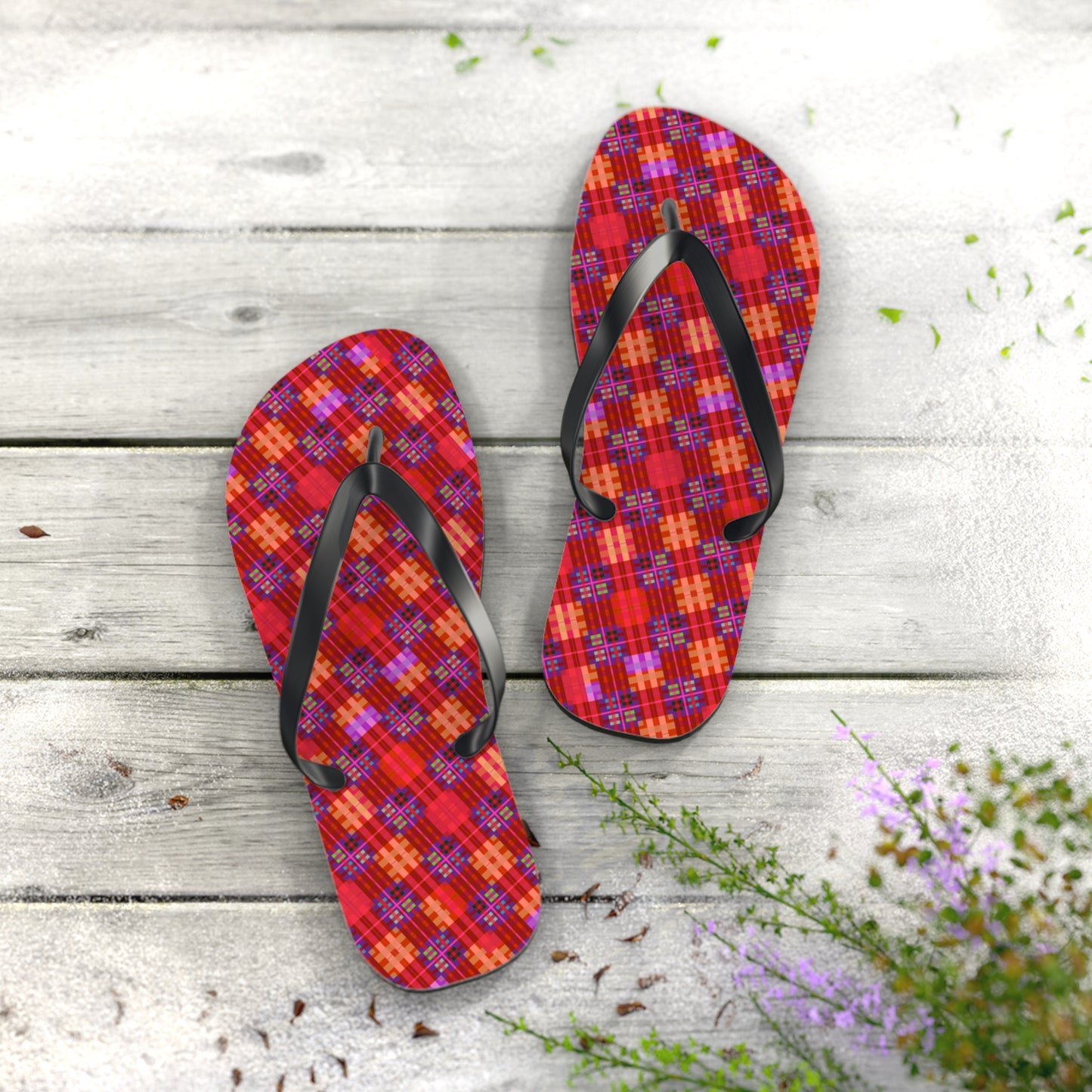 Red Tartan Flip-Flops