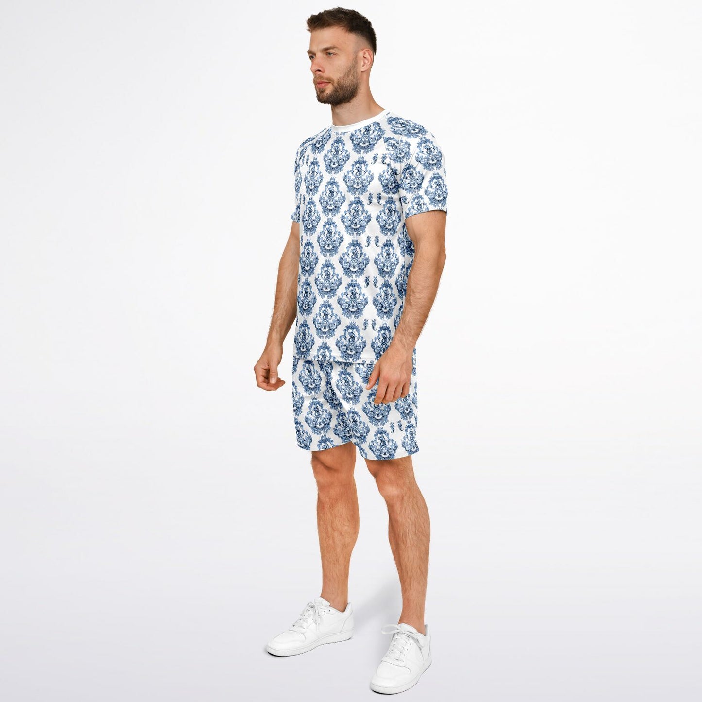 Blue Baroque Shirt and Shorts set for men inspired by the style originating in 16th century Italy.