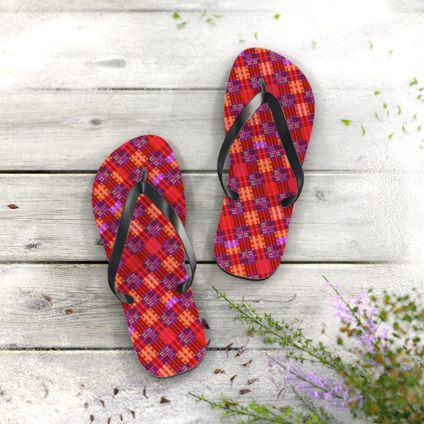 Red Tartan Flip-Flops