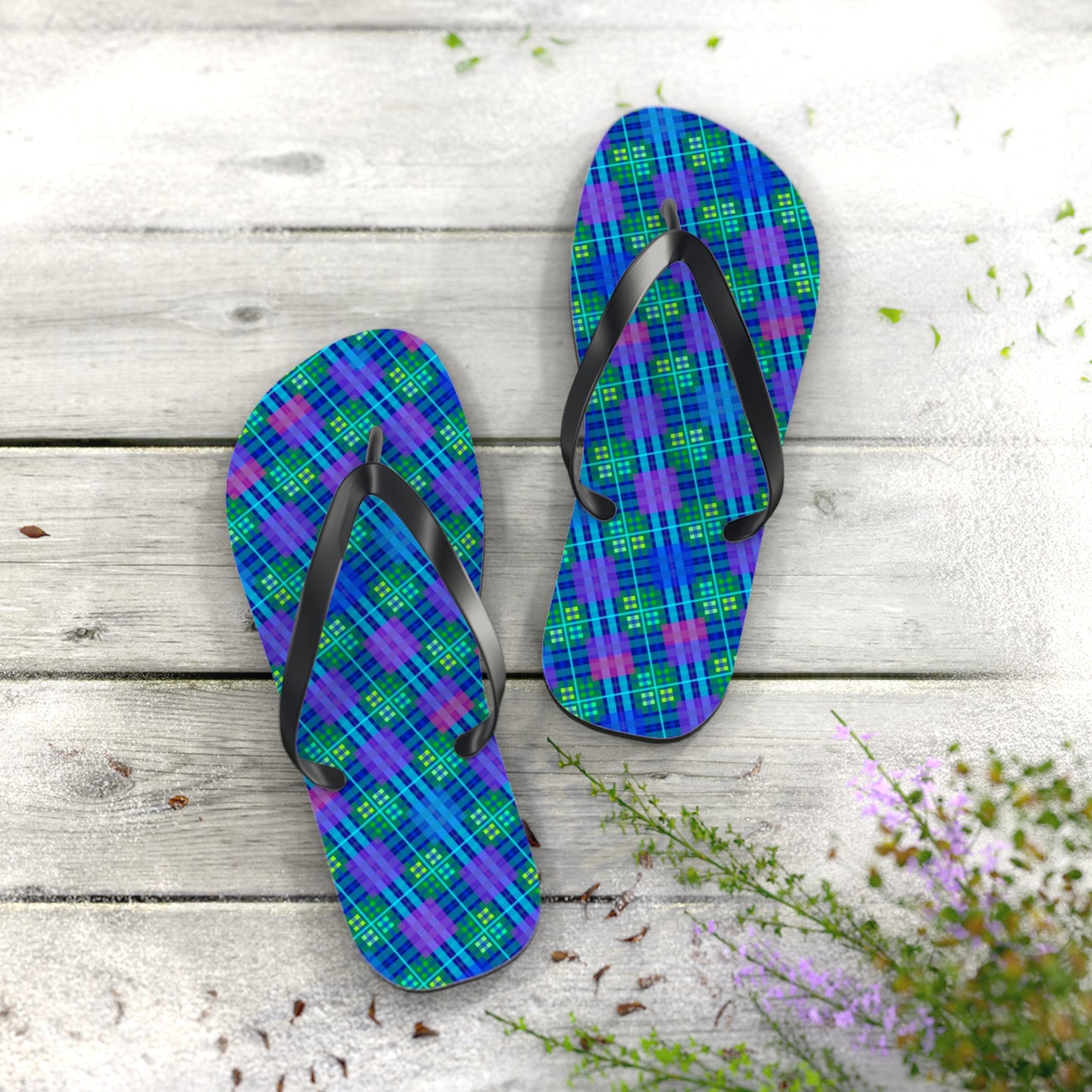 Blue Tartan Flip-Flops