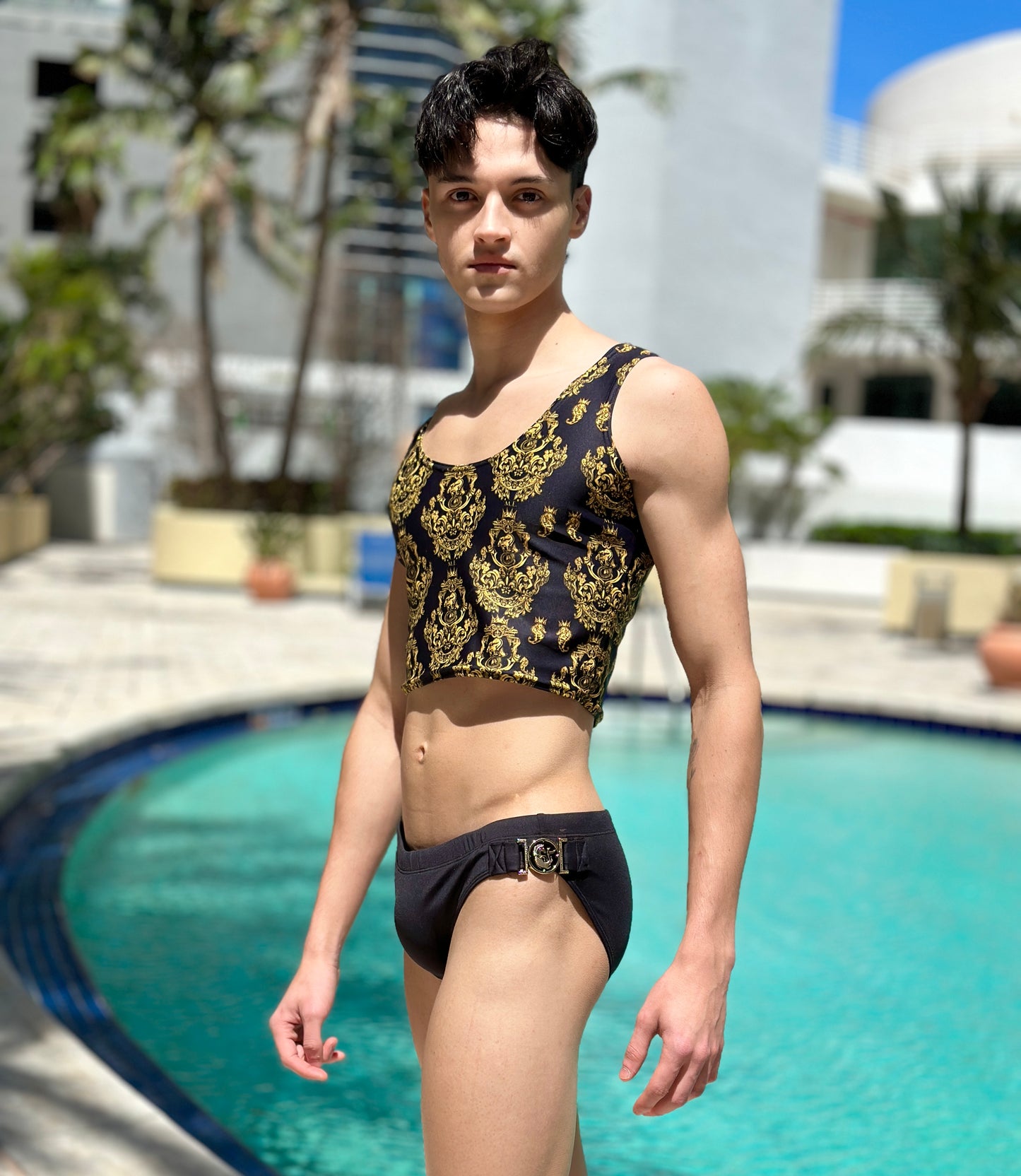 Gold Baroque Men's Crop Tank Top