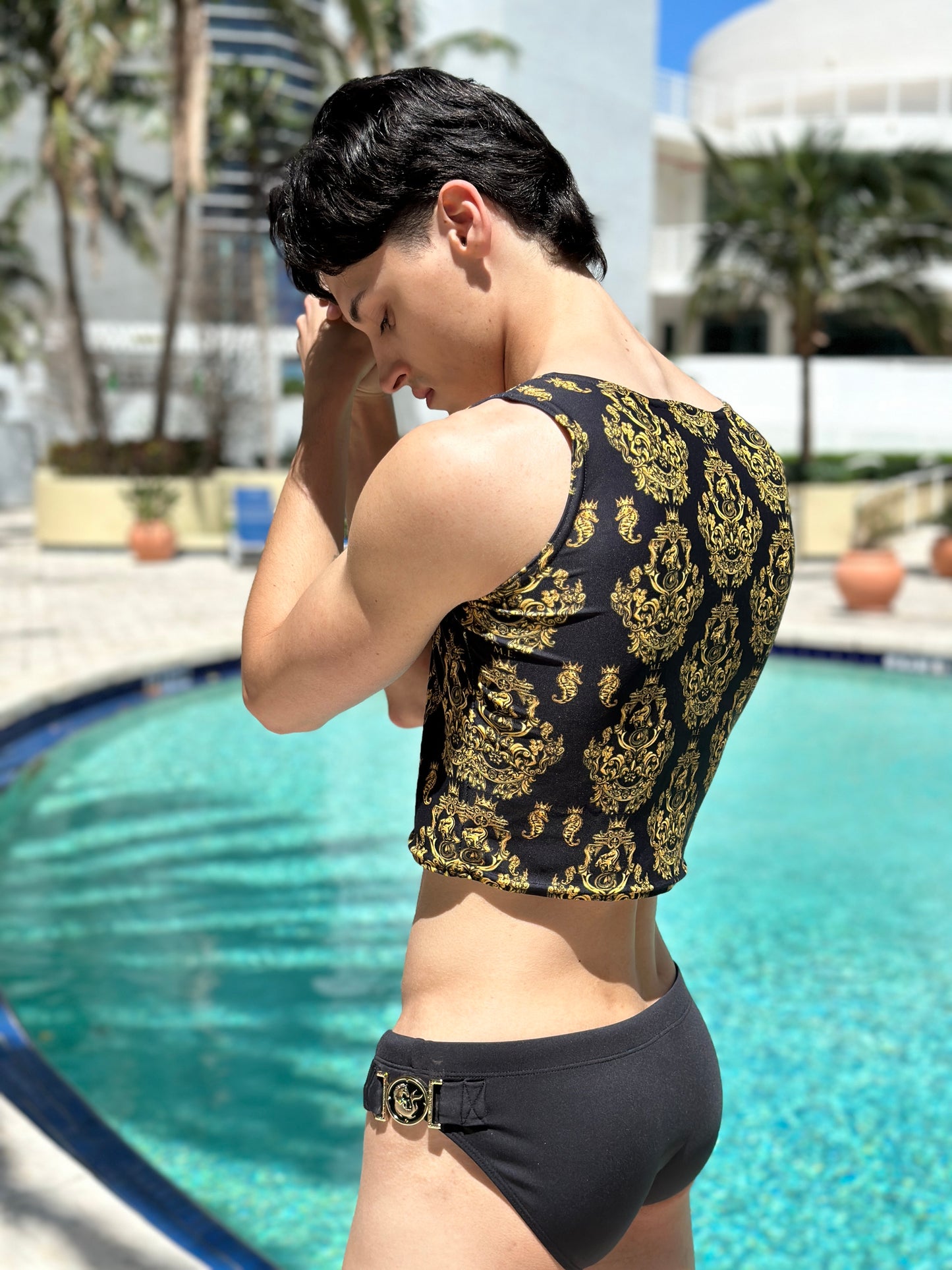 Gold Baroque Men's Crop Tank Top