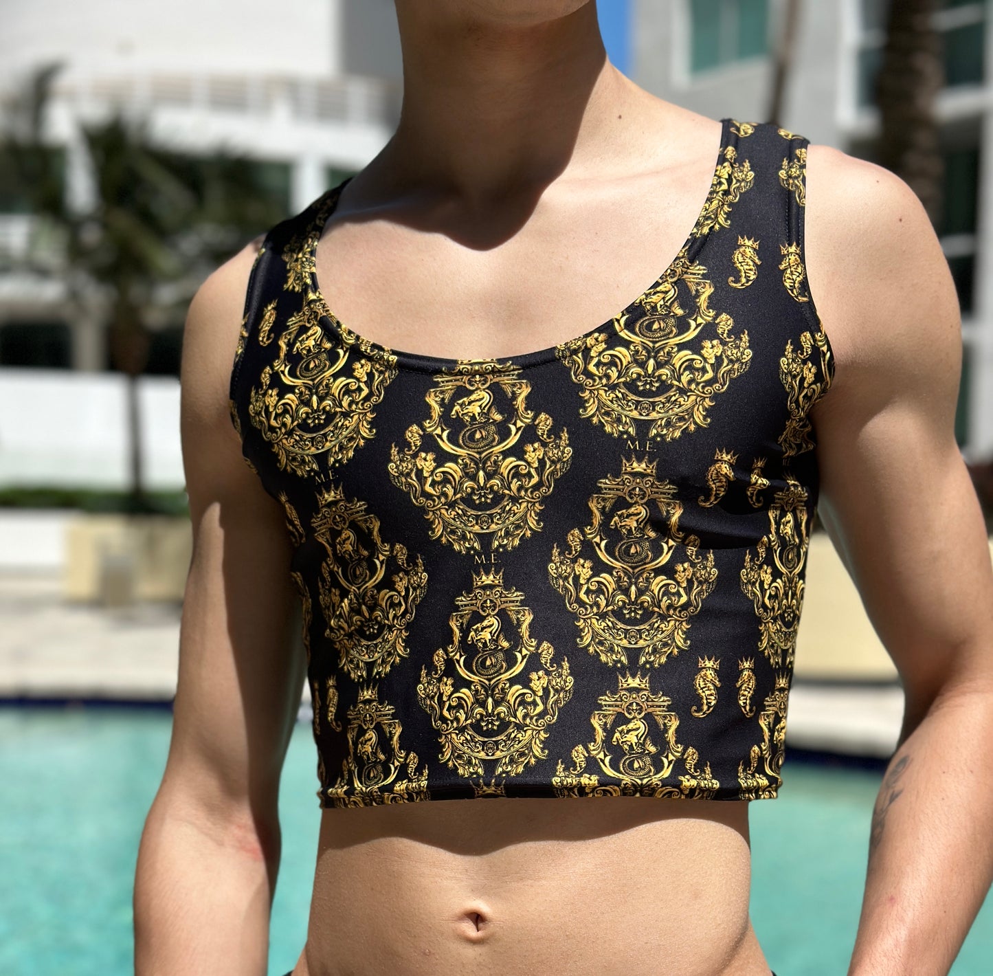 Gold Baroque Men's Crop Tank Top