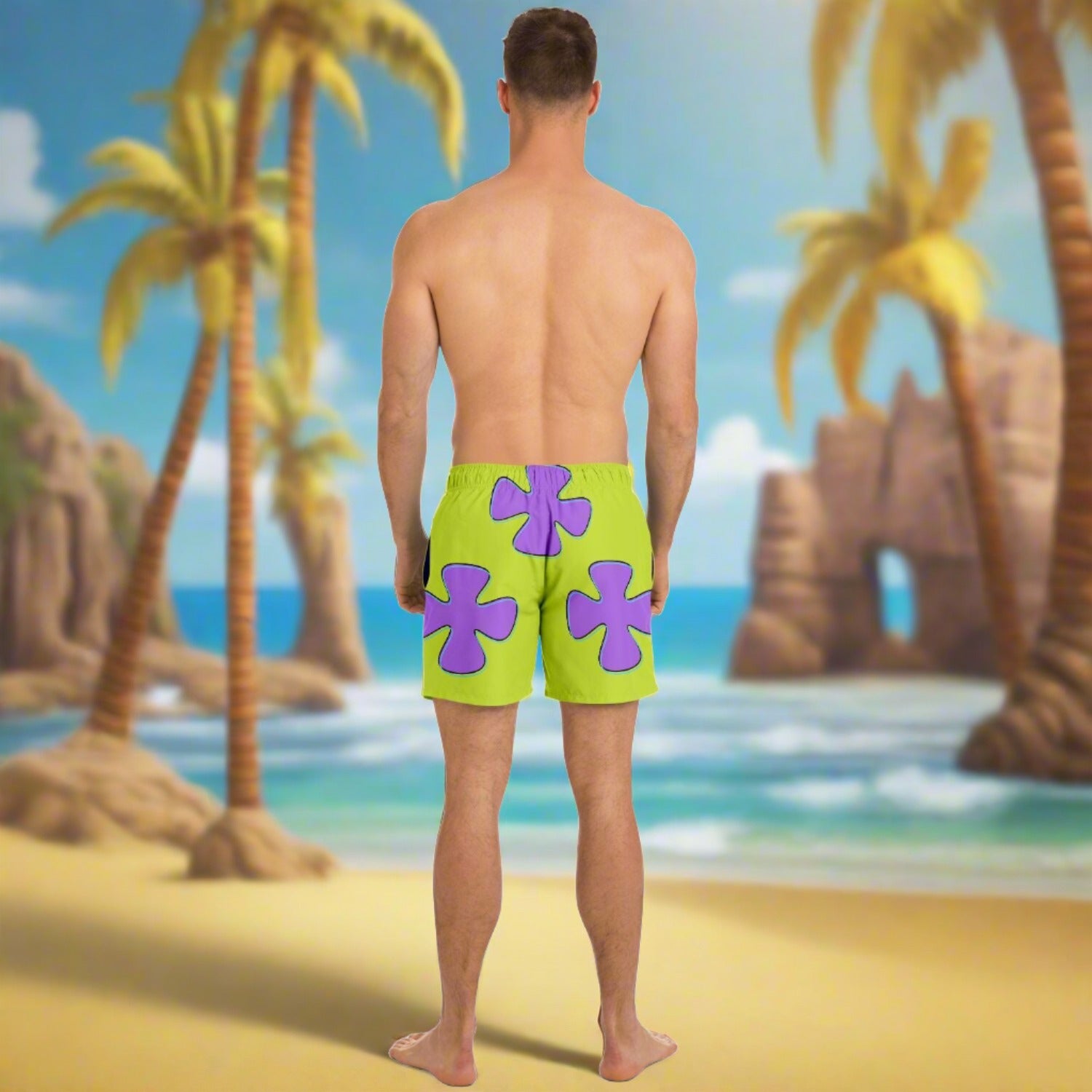 Patrick Star Inspired Green and Purple Swim Shorts