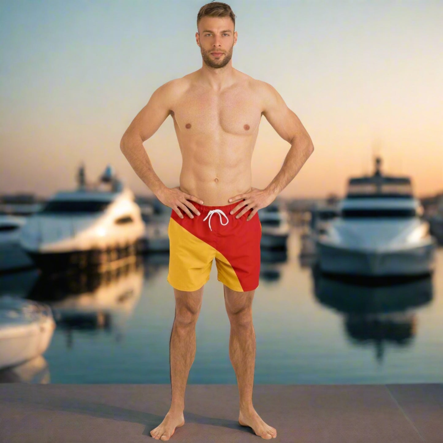 Nautical Signal Flag Inspired Swim Shots / Trunks. MAN OVERBOARD