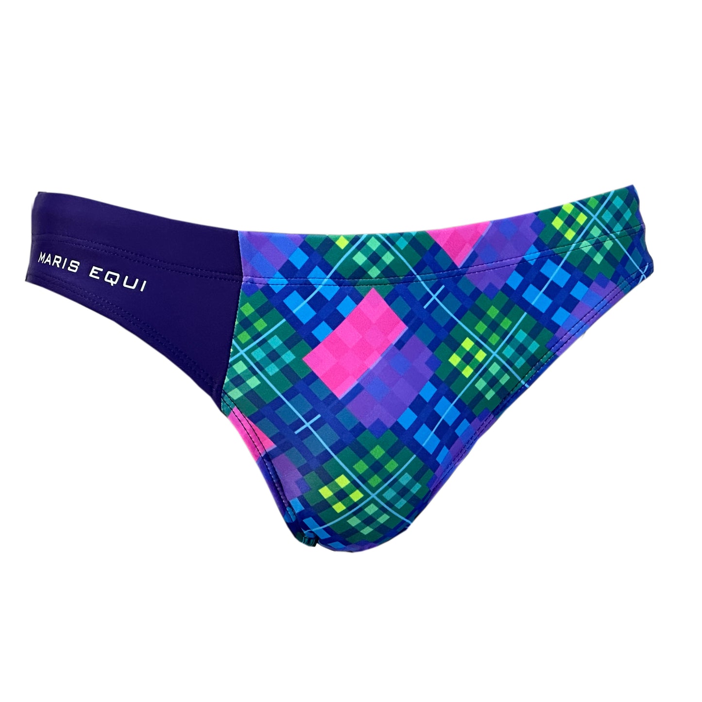 Maris Equi Black Rose Blue Tartan Swim Brief for men. Speedo Style Cut.