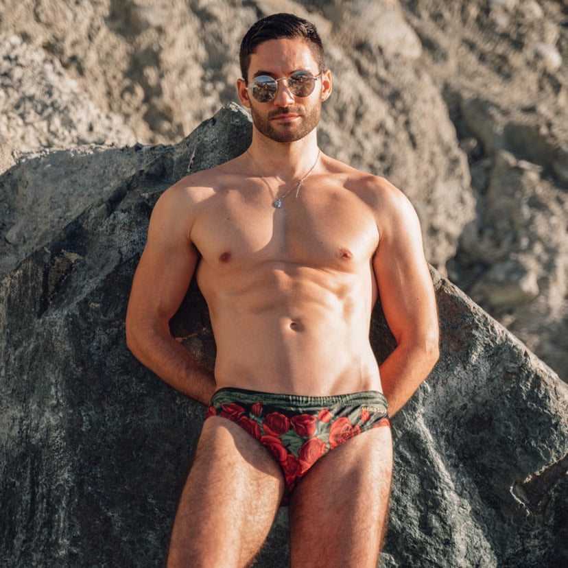 Our Red Rose Swim Brief for Men. Speedo style cut.