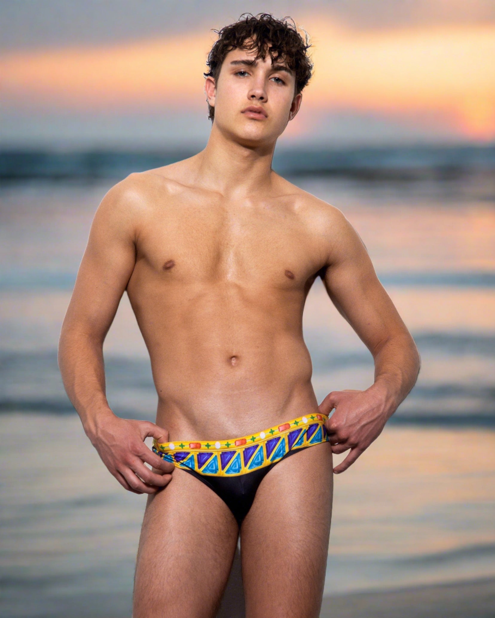 Our Bejeweled Swim Brief for Men. Speedo style cut.