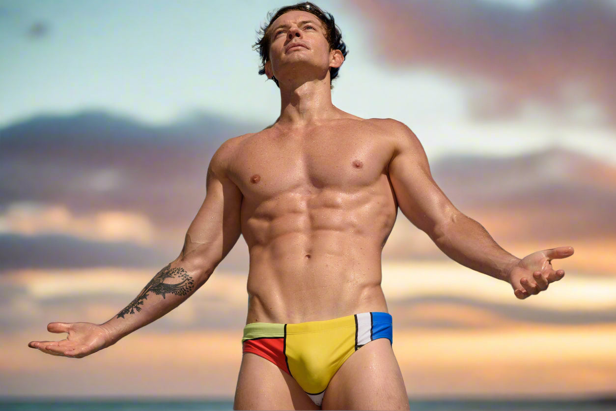 Mondrian inspired Swim Brief for Men. Speedo style cut