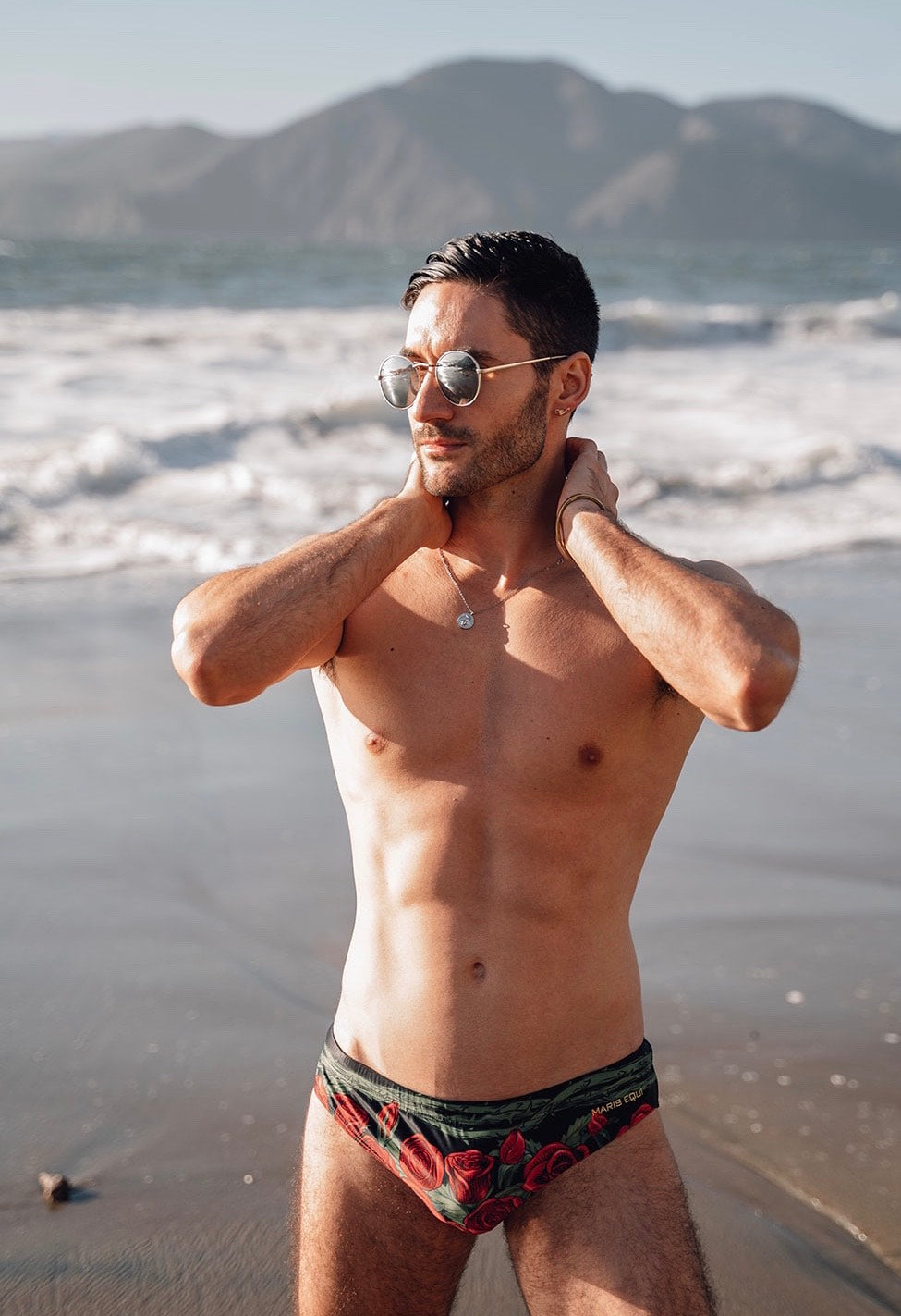 Our Red Rose Swim Brief for Men. Speedo style cut.