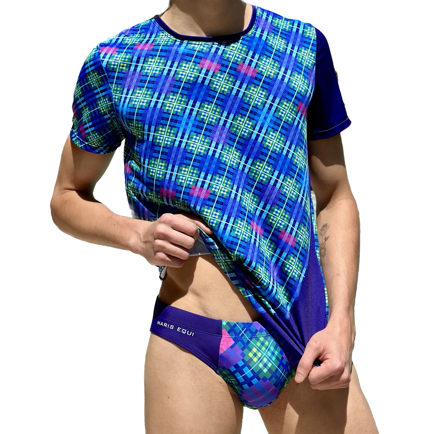 Blue Tartan Men's Swim Outfit Collection