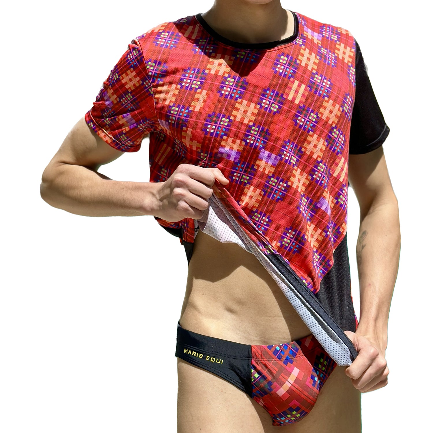 Red Tartan Men's Swim Outfit Collection