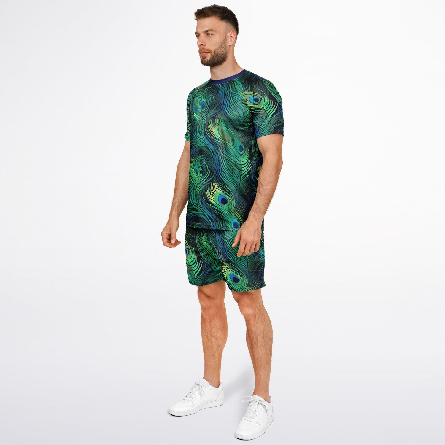 Peacock Feather Print Shorts And Top Set For Men