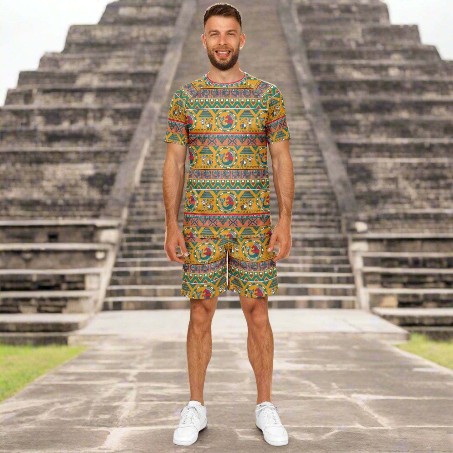 Mexican Inspired Aztec Shirt and Shorts Set For Men