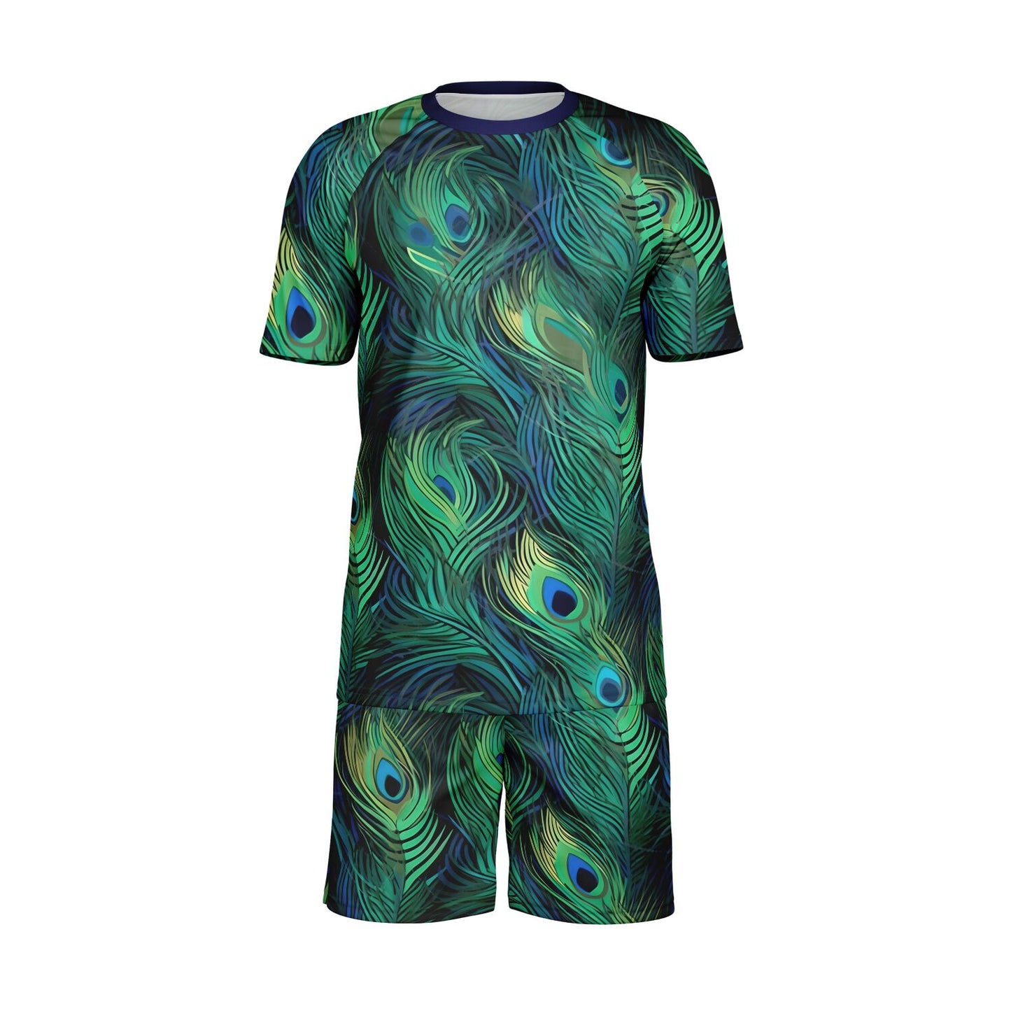 Peacock Feather Print Shorts And Top Set For Men