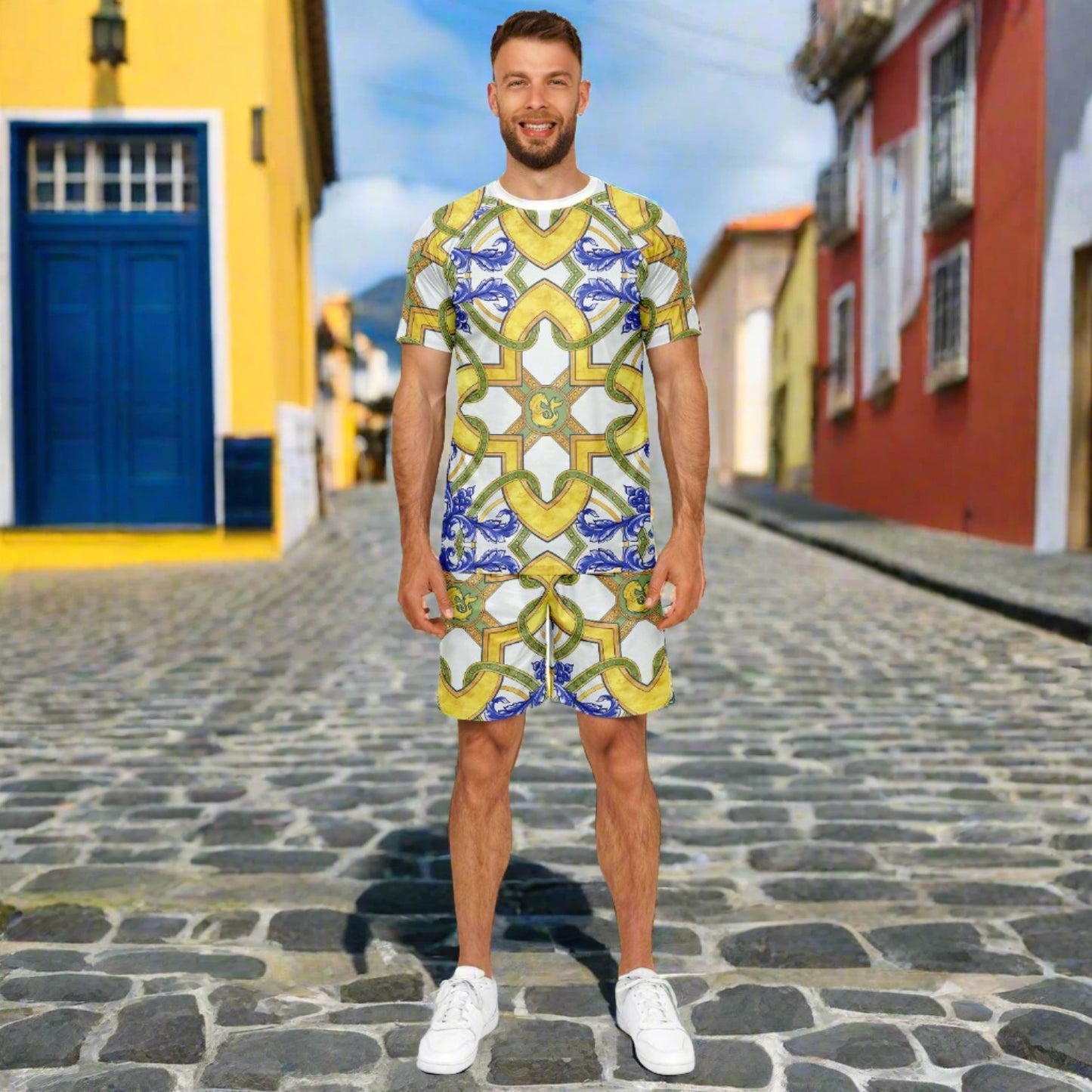 Arc Shorts and Shirt set for Men inspired by the traditional tilework of Spain.