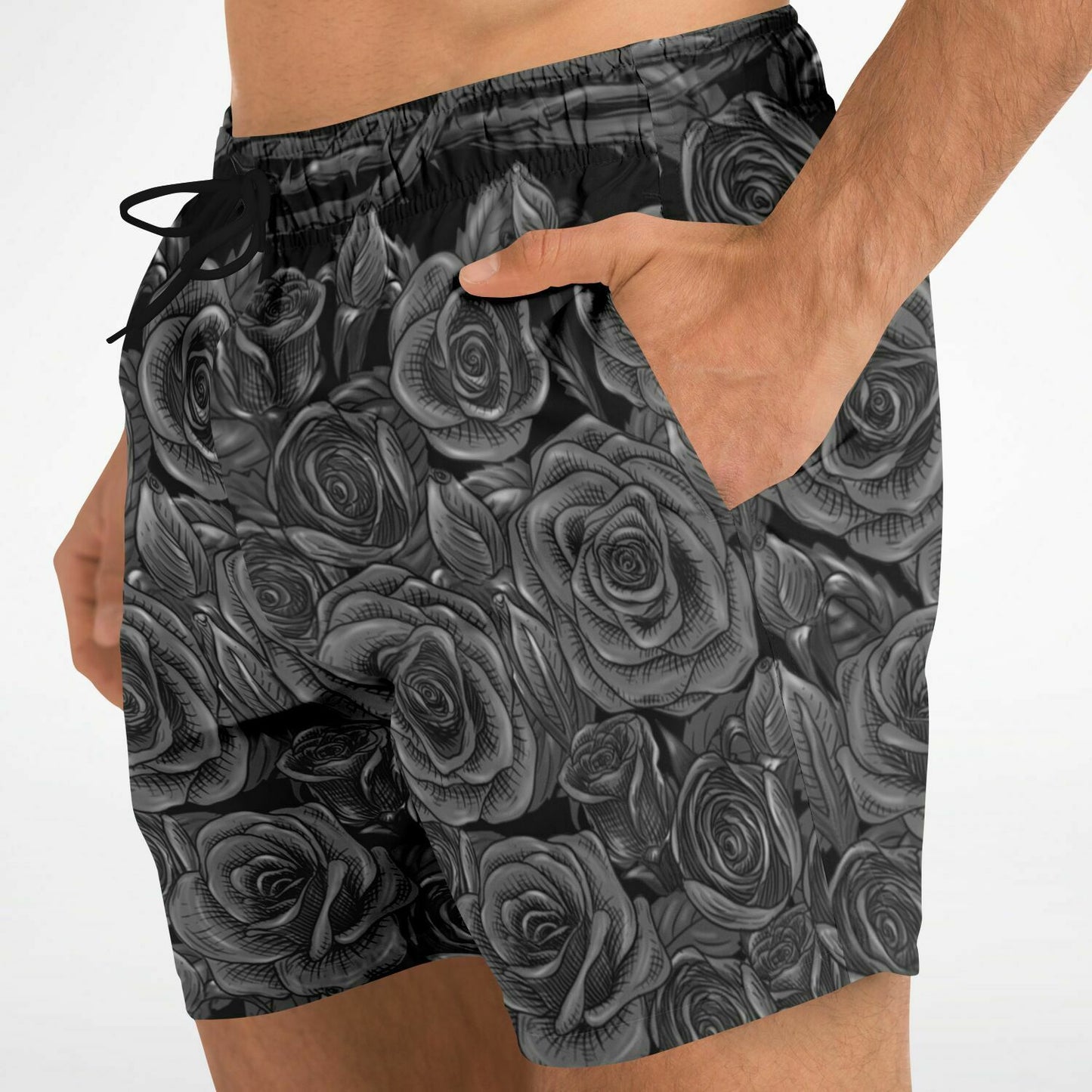 Black Rose Goth Emo Mens Swim Shorts