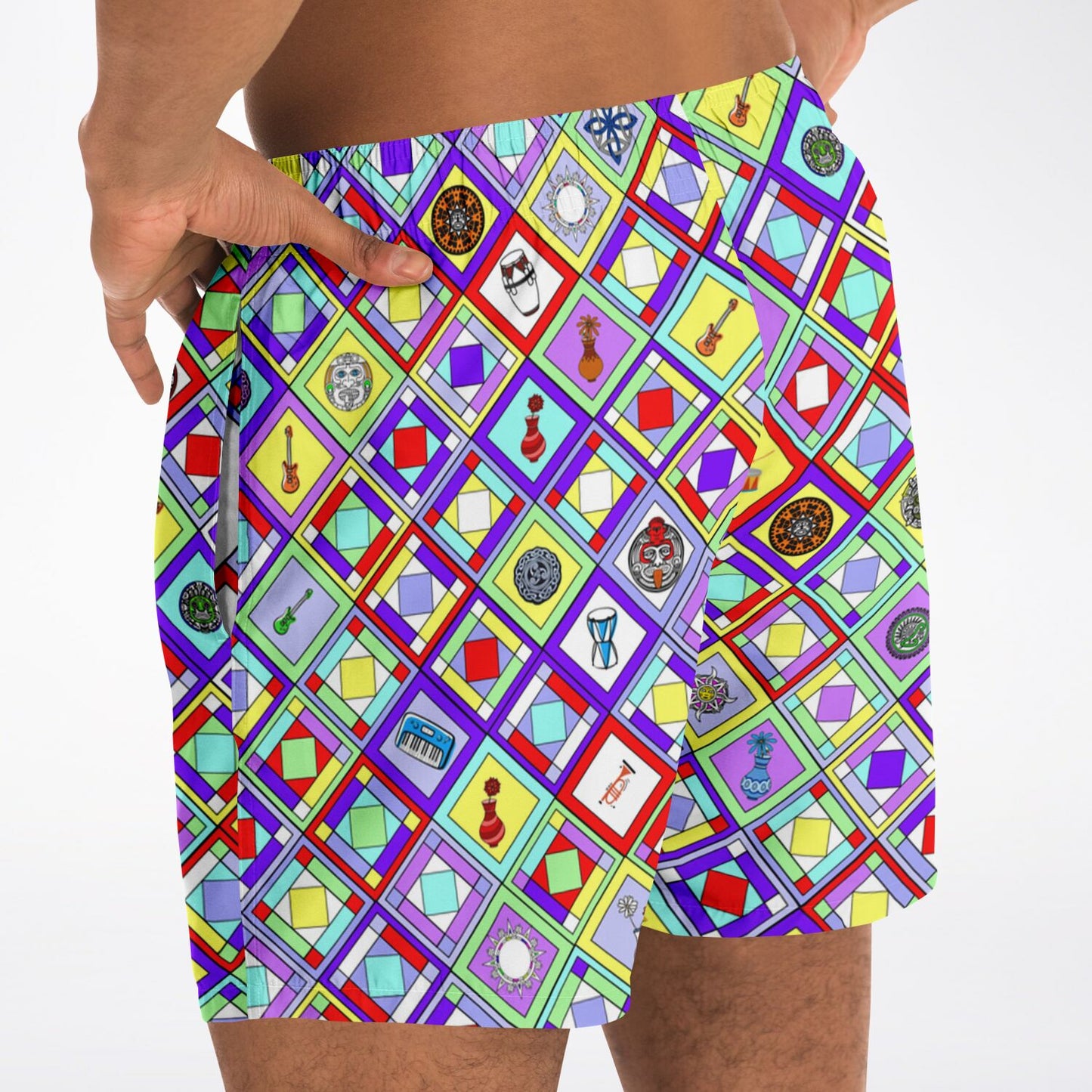 Men's retro swim shorts / trunks inspired by the look of 1960's Braniff uniforms.