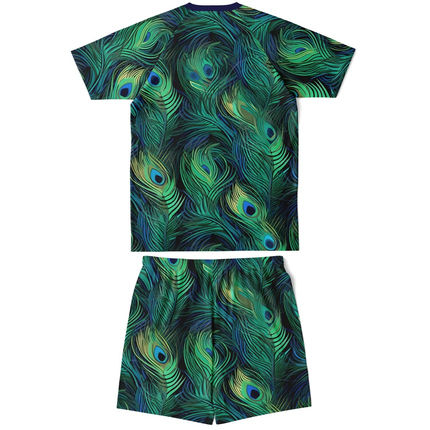 Peacock Feather Print Shorts And Top Set For Men