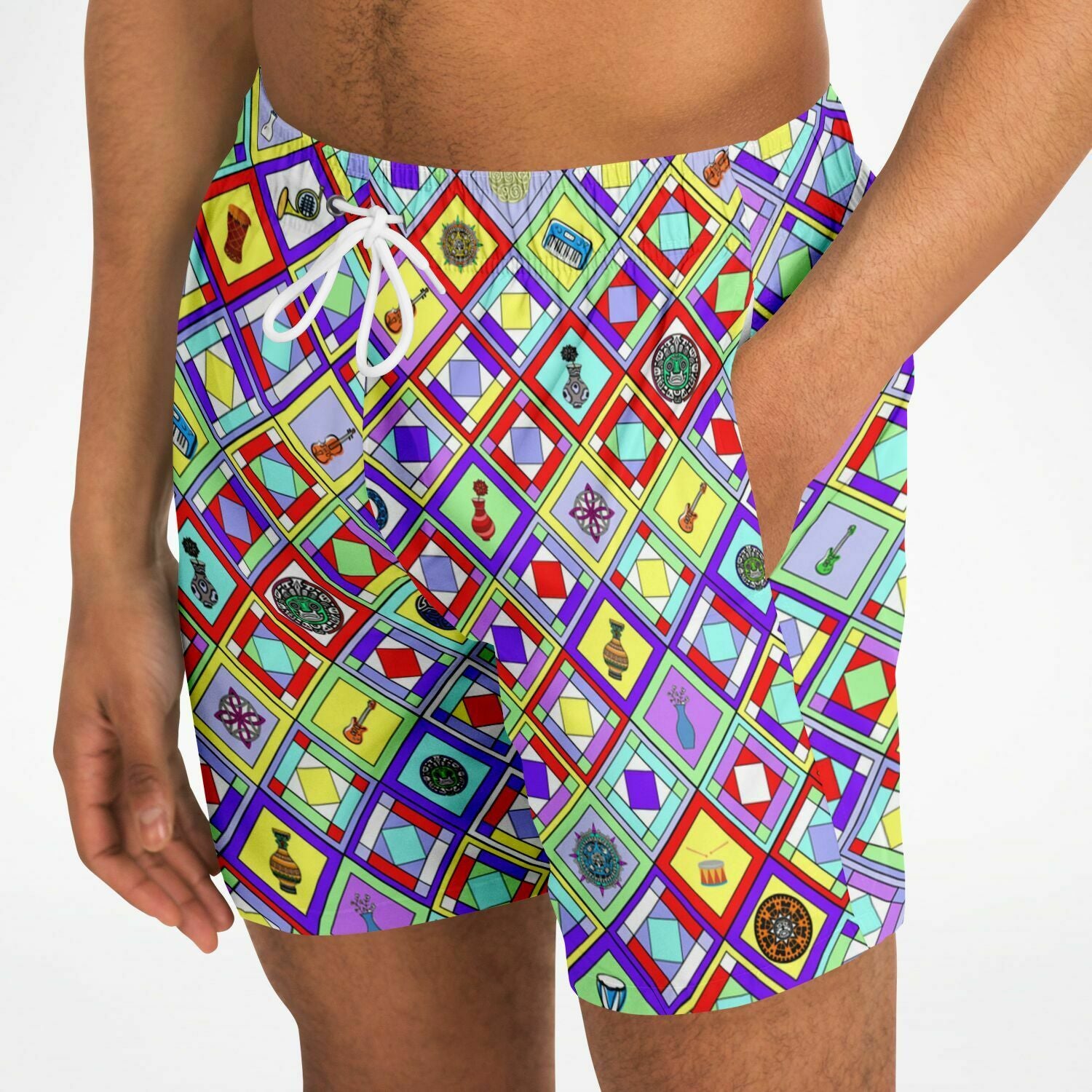 Men's retro swim shorts / trunks inspired by the look of 1960's Braniff uniforms.