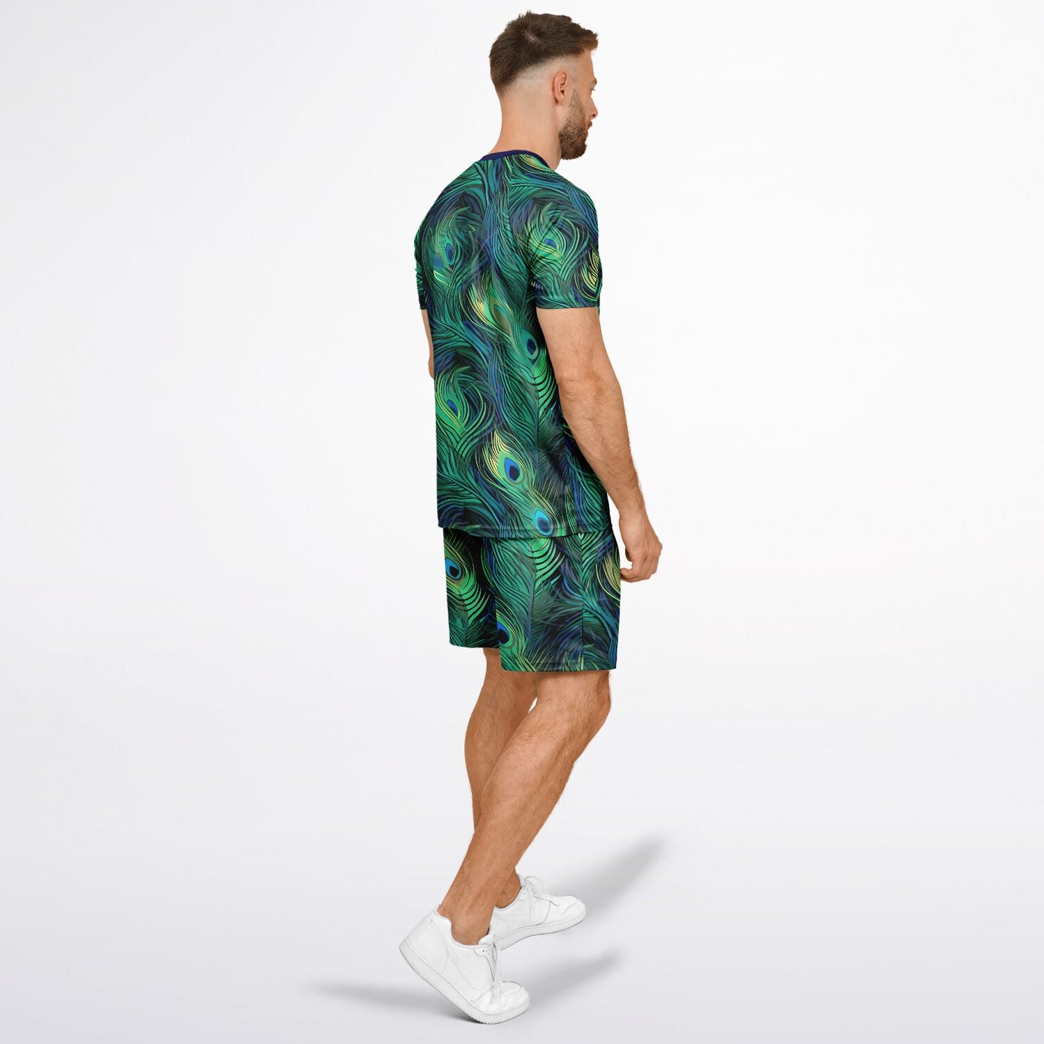 Peacock Feather Print Shorts And Top Set For Men