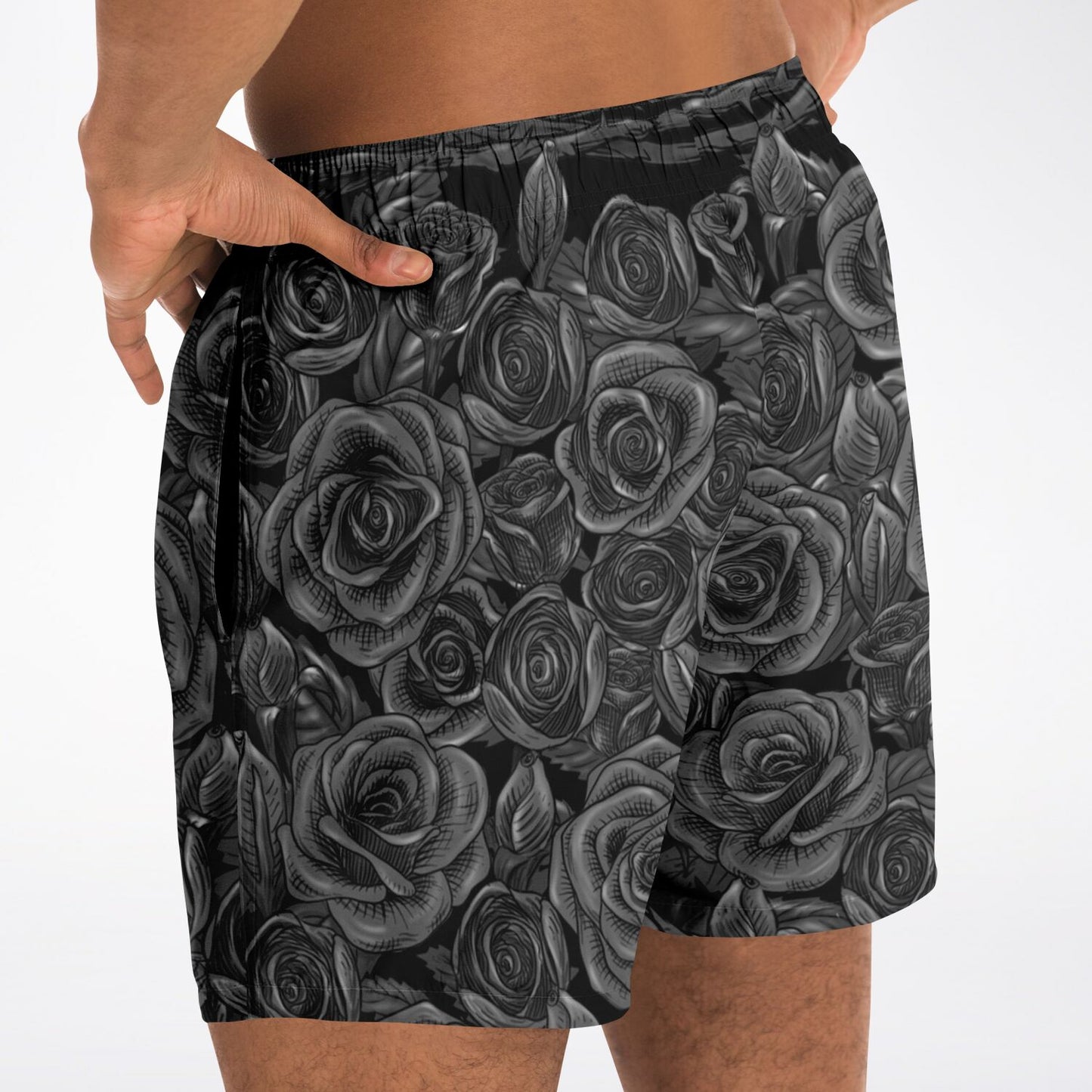 Black Rose Goth Emo Mens Swim Shorts