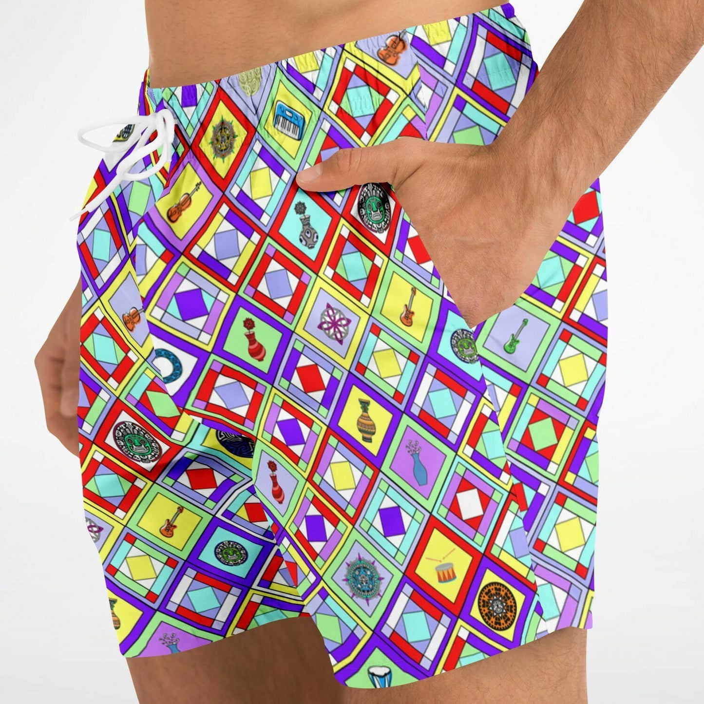 Men's retro swim shorts / trunks inspired by the look of 1960's Braniff uniforms.