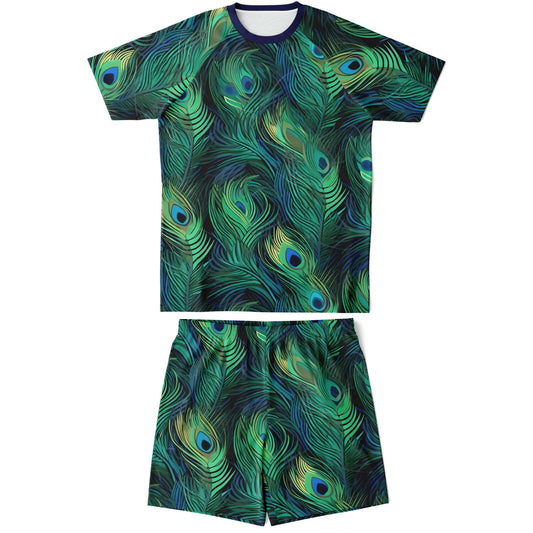 Peacock Feather Print Shorts And Top Set For Men