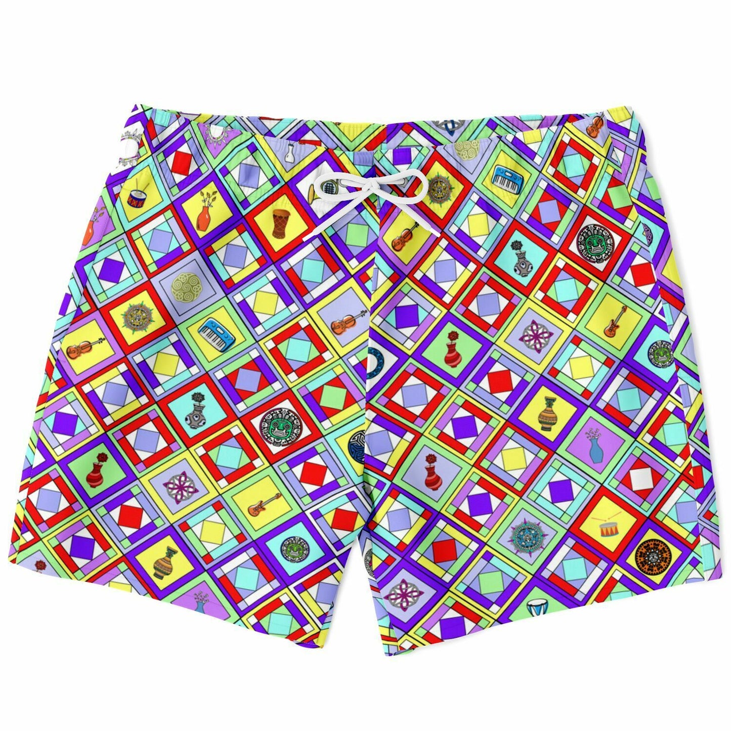 Men's retro swim shorts / trunks inspired by the look of 1960's Braniff uniforms.