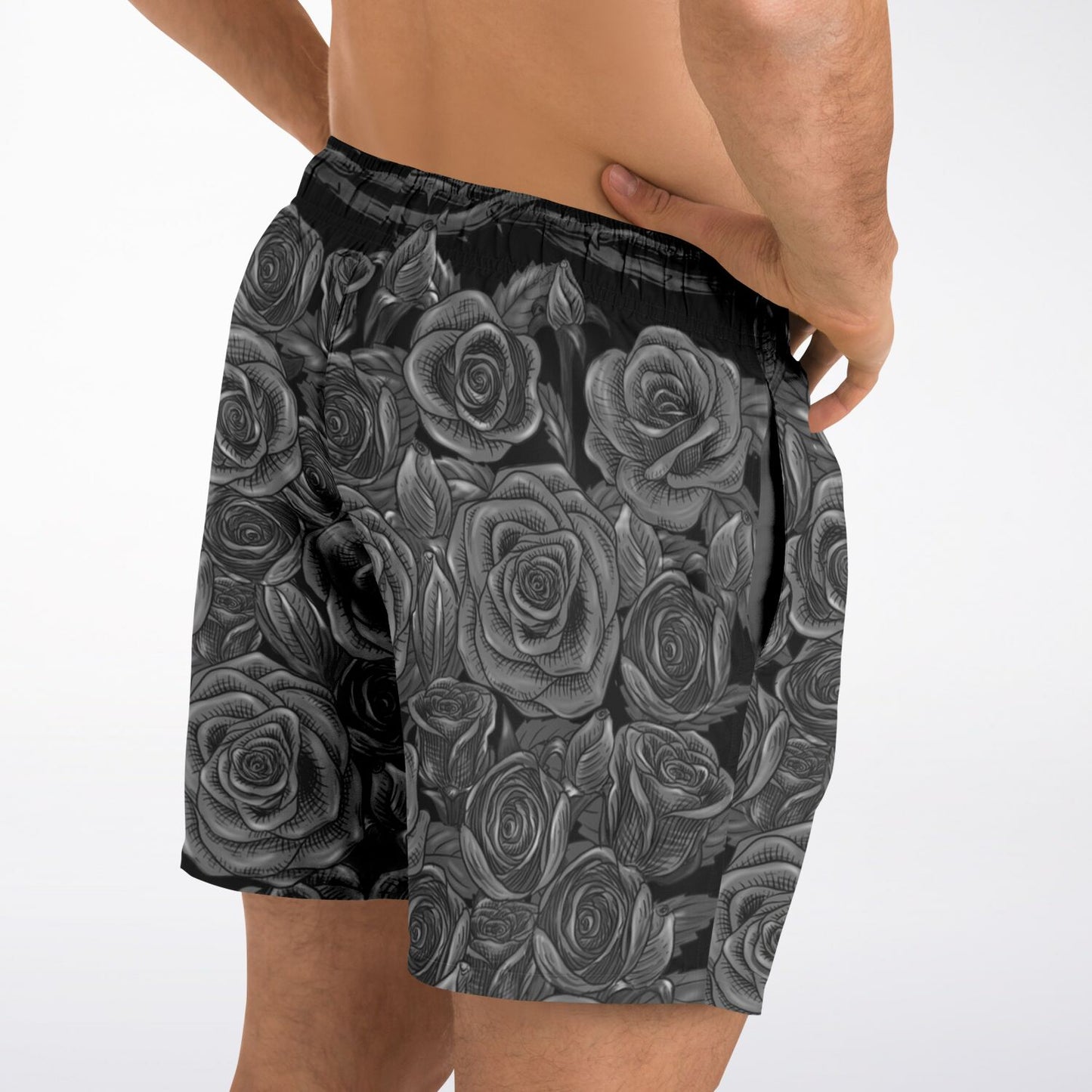 Black Rose Goth Emo Mens Swim Shorts