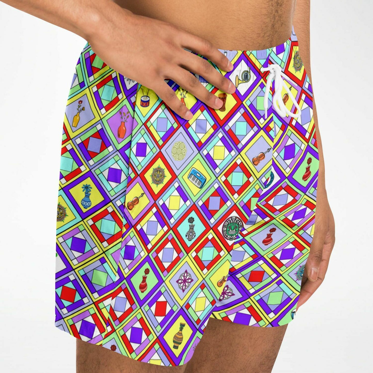 Men's retro swim shorts / trunks inspired by the look of 1960's Braniff uniforms.