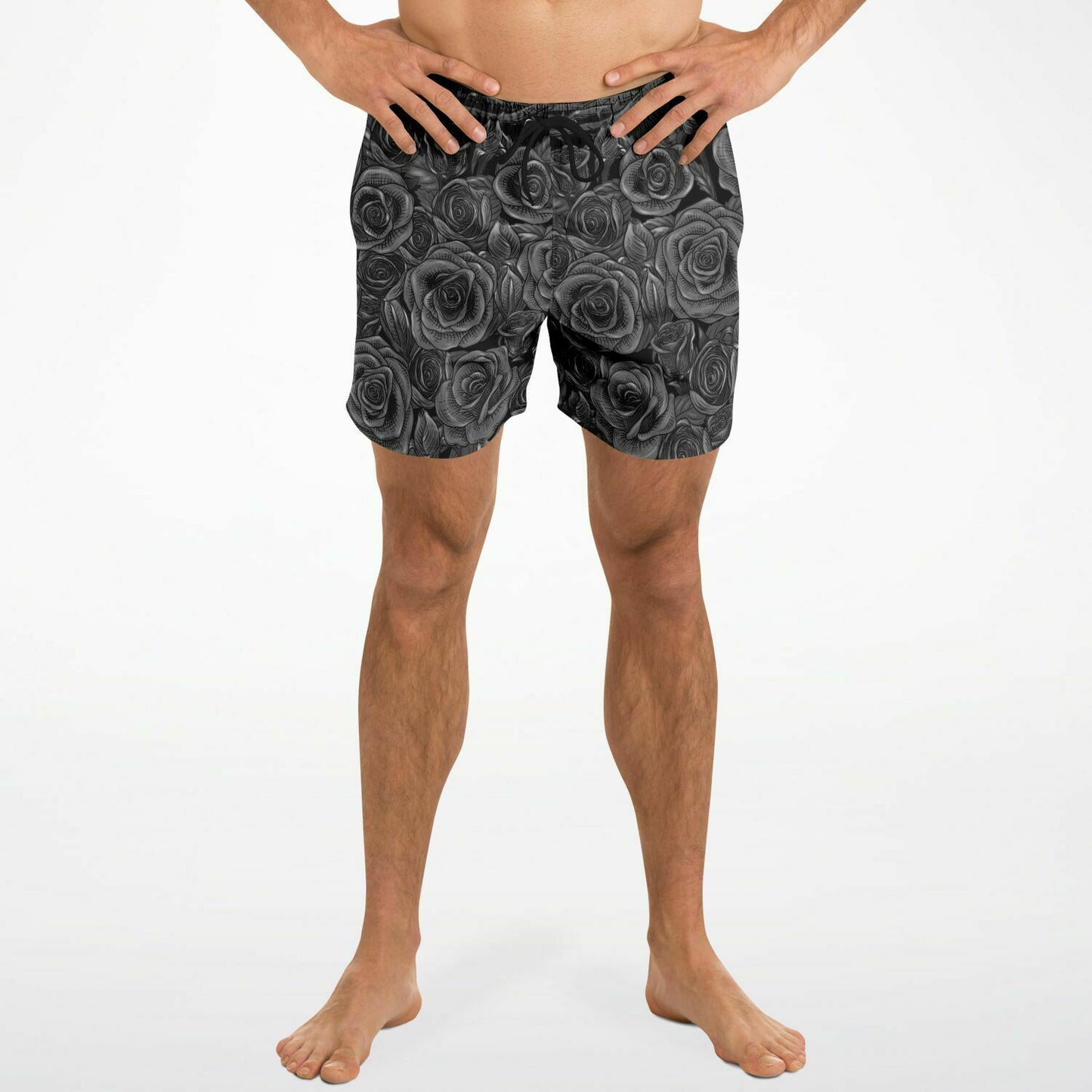 Black Rose Goth Emo Mens Swim Shorts