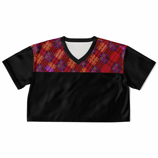Crop Top Red Tartan Men's V-Neck Jersey