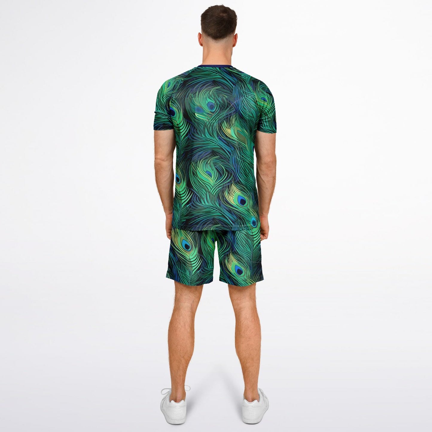 Peacock Feather Print Shorts And Top Set For Men