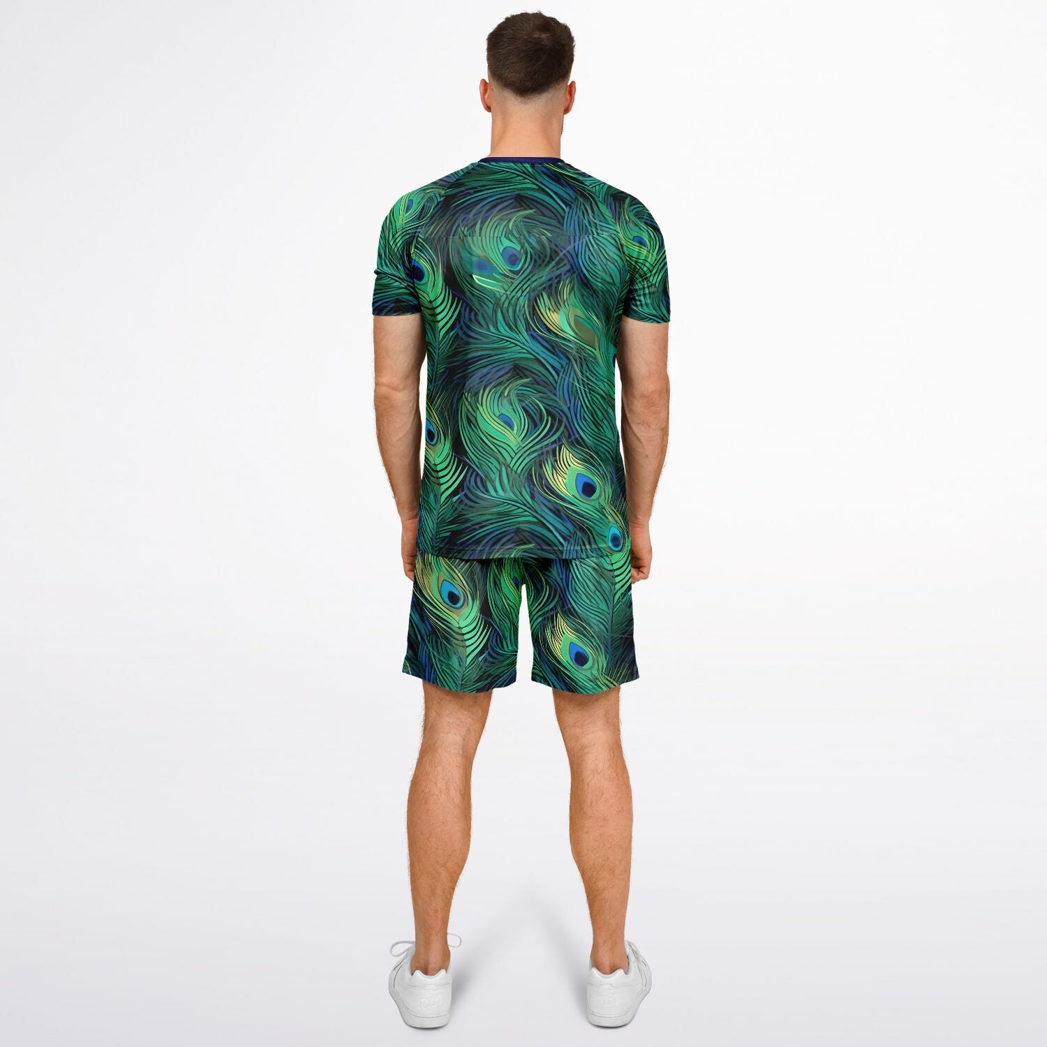 Peacock Feather Print Shorts And Top Set For Men