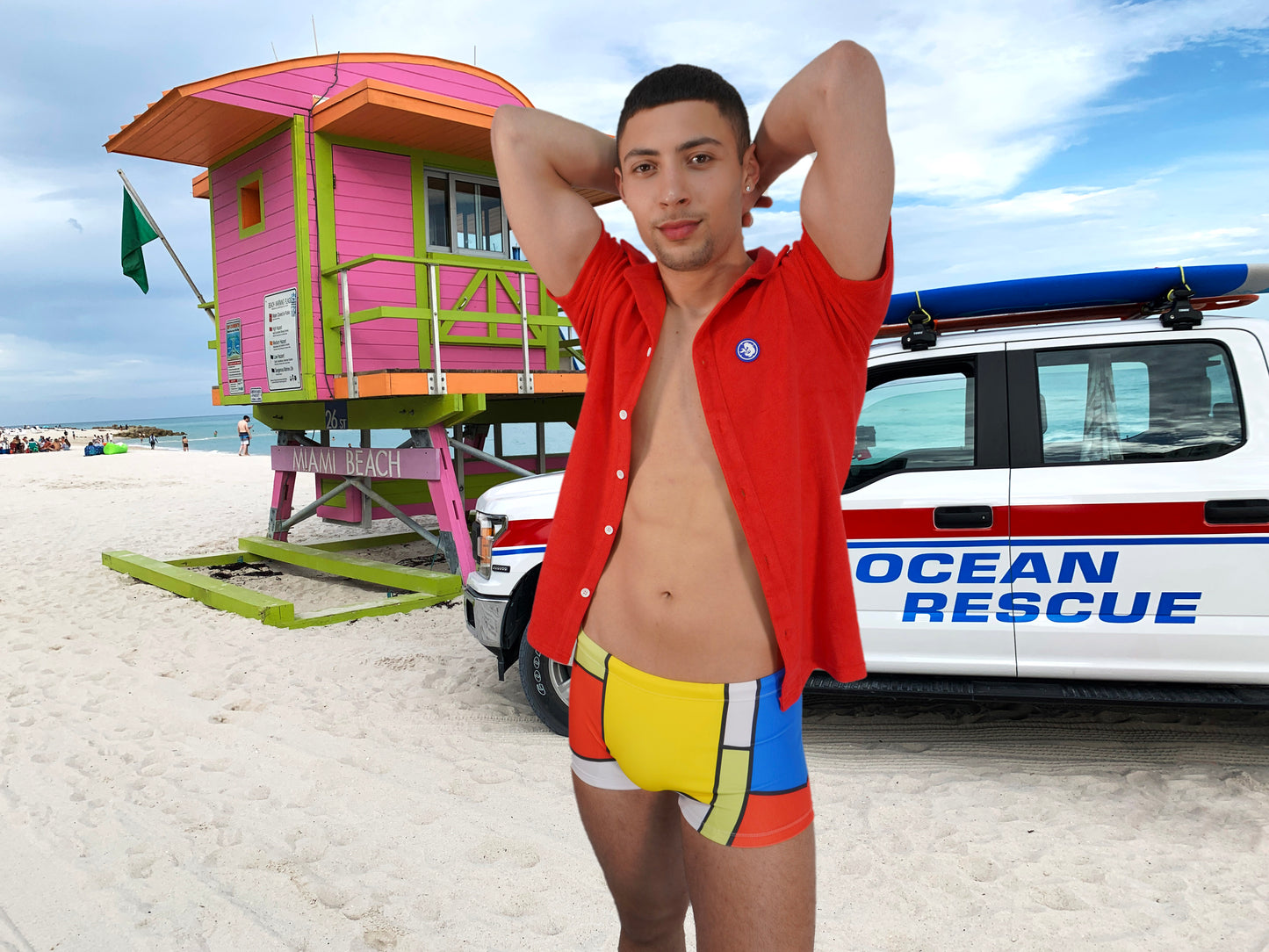 Mondrian inspired Square Cut Swimsuit for Men