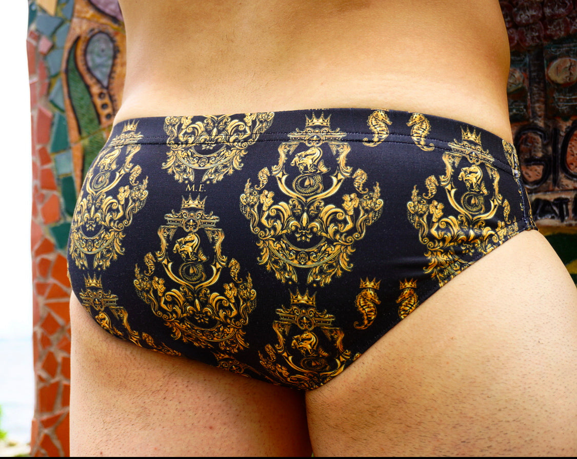 Our Gold Baroque Swim Brief for Men. Speedo style cut