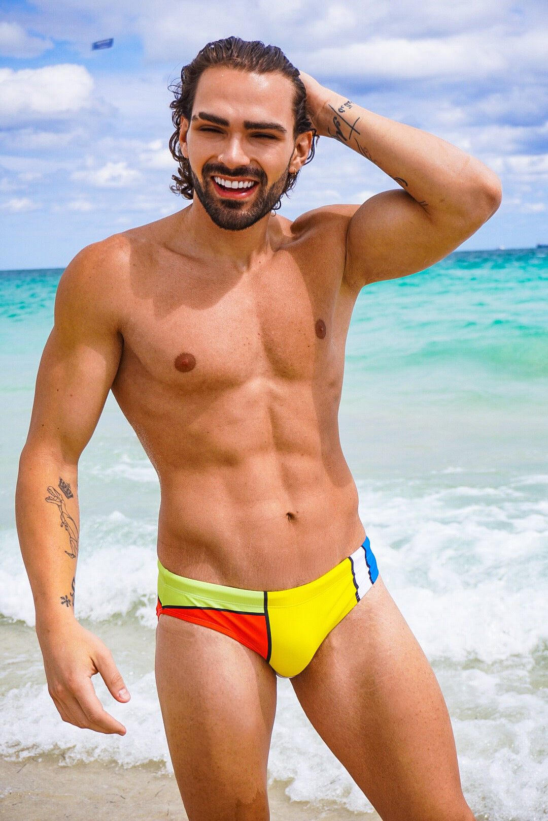 Mondrian inspired Swim Brief for Men. Speedo style cut