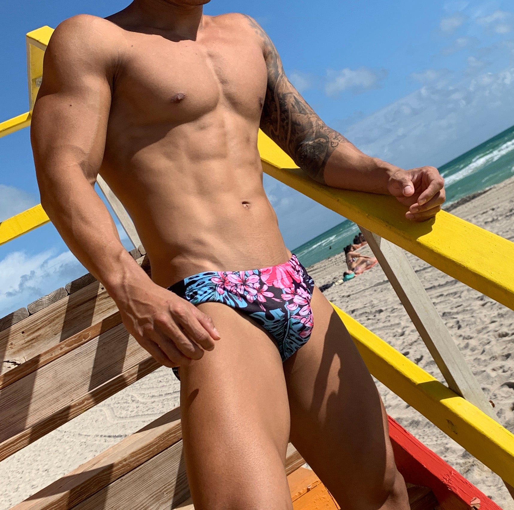 Our Floral Swim Brief for men. Speedo style cut.